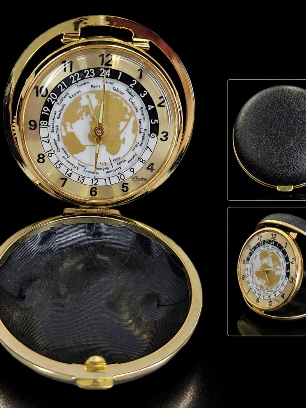 Vintage Linden World Time Travel Alarm Clock Japan Mechanical Wind-Up Working